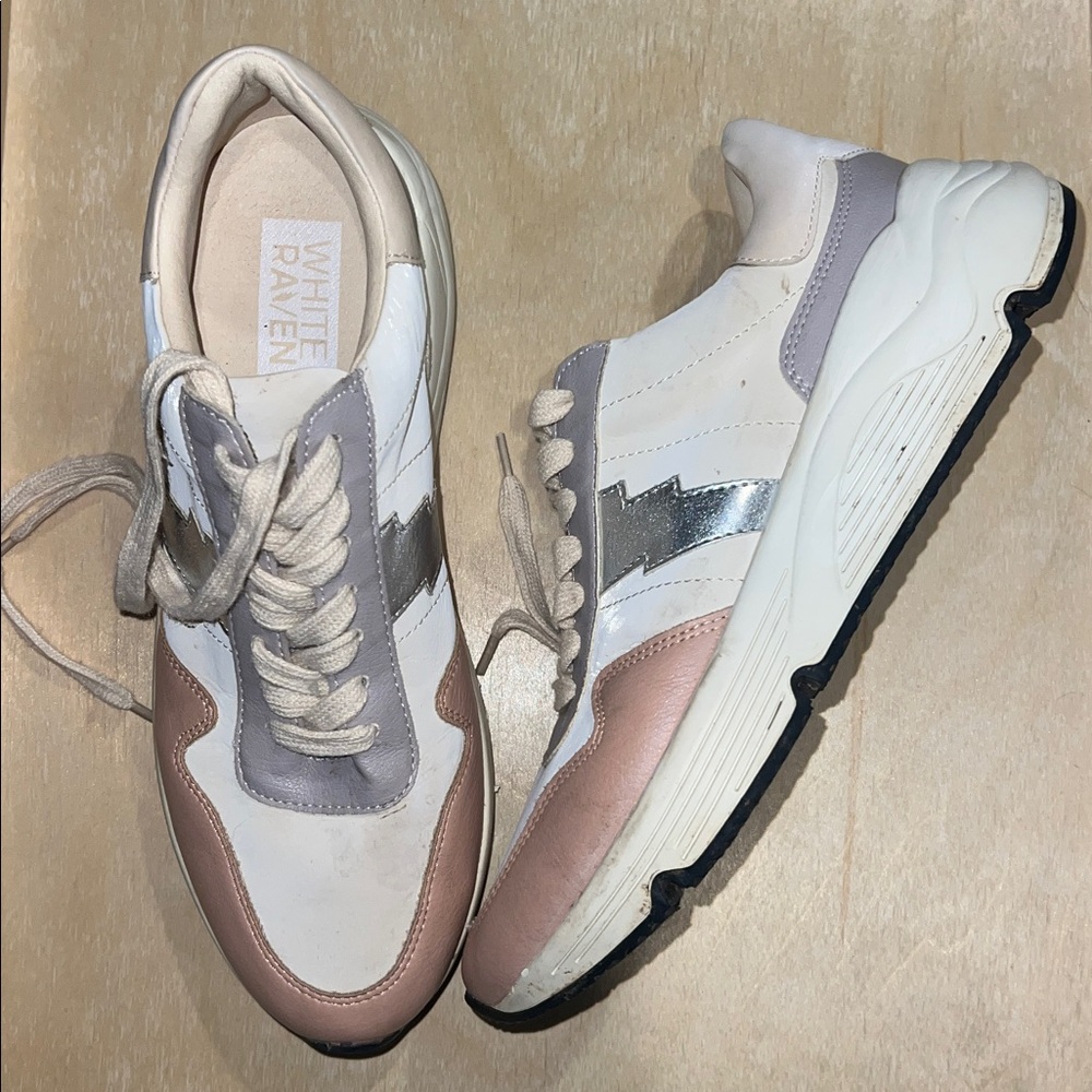 White Raven Women's Sneakers - White, Silver, and Pink